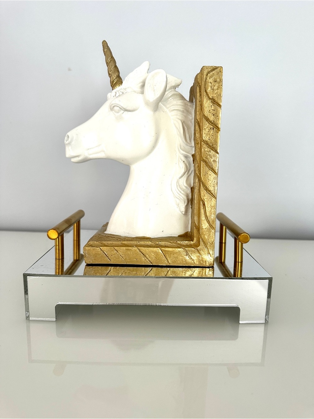 White & Gold Unicorn Bust Decorative Bookend